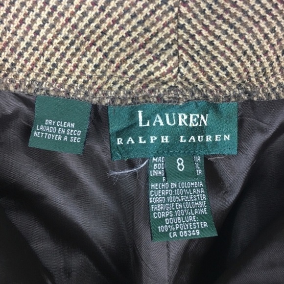 LAUREN RALPH LAUREN Pants 100% Wool Trouser Tweed High Rise Dark Academia Size 8 - Picture 7 of 9